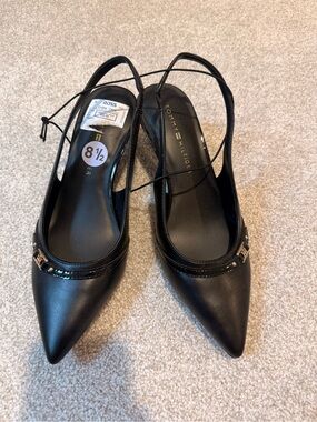 Tommy Hilfiger Black Pointed Slingback Heels with Logo Accent